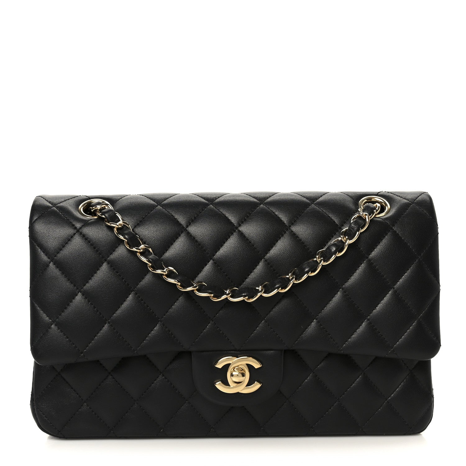 Lambskin Quilted Medium Double Flap Black