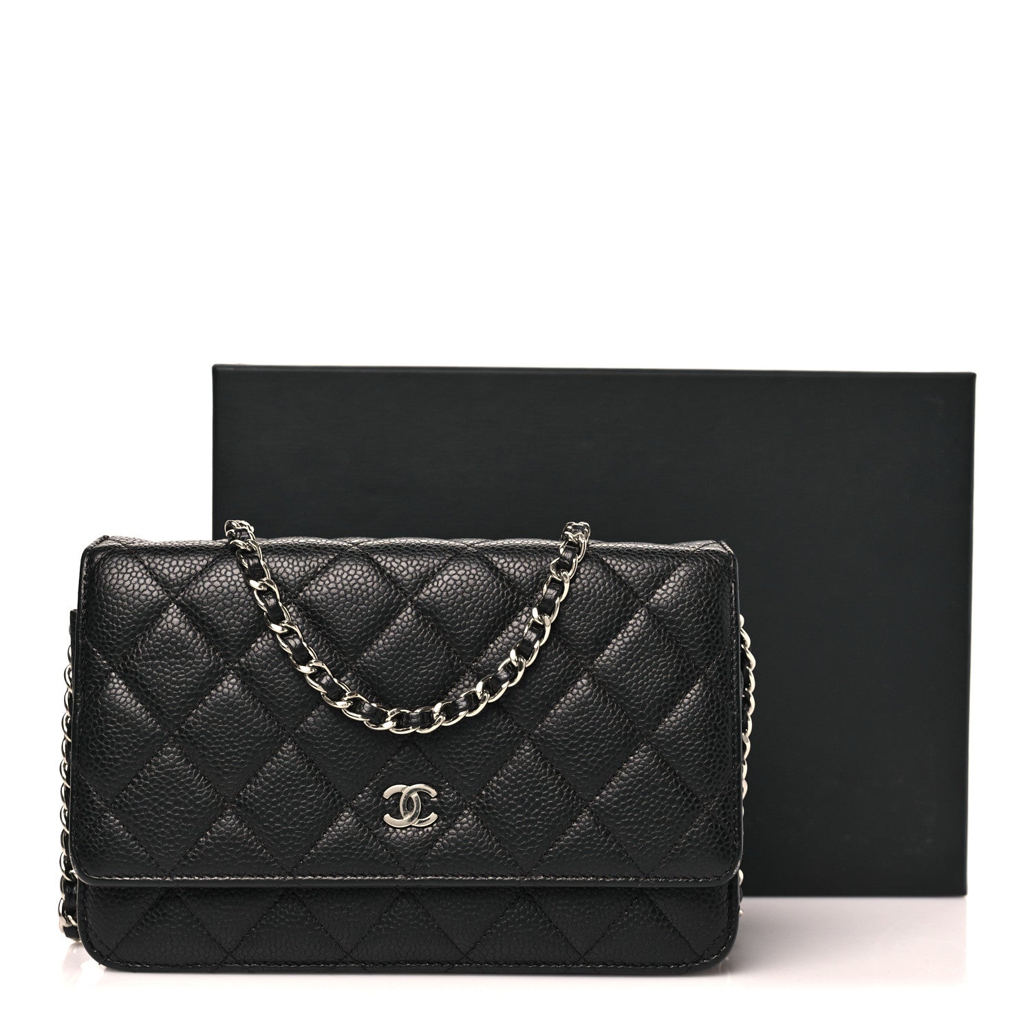 Caviar Quilted Wallet on Chain WOC Black
