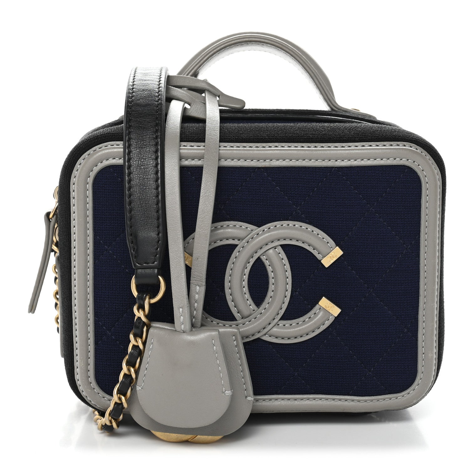 Jersey Quilted Small CC Filigree Vanity Case Blue Black Grey