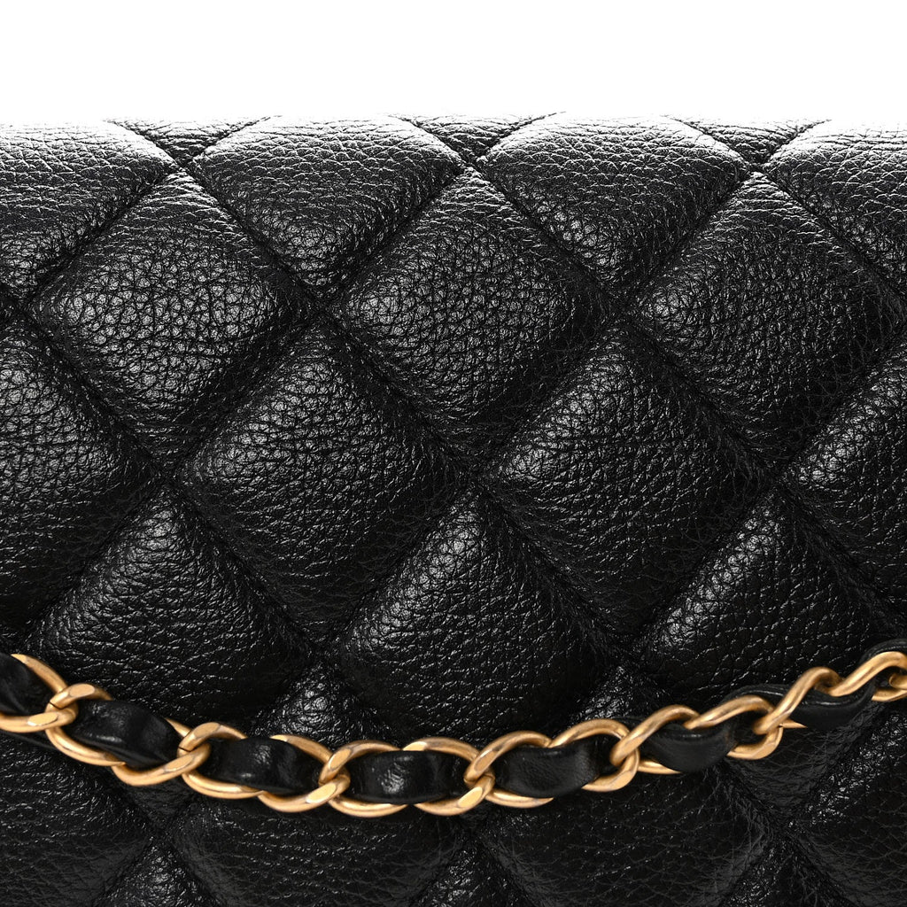Grained Calfskin Quilted XXL Travel Flap Bag Black