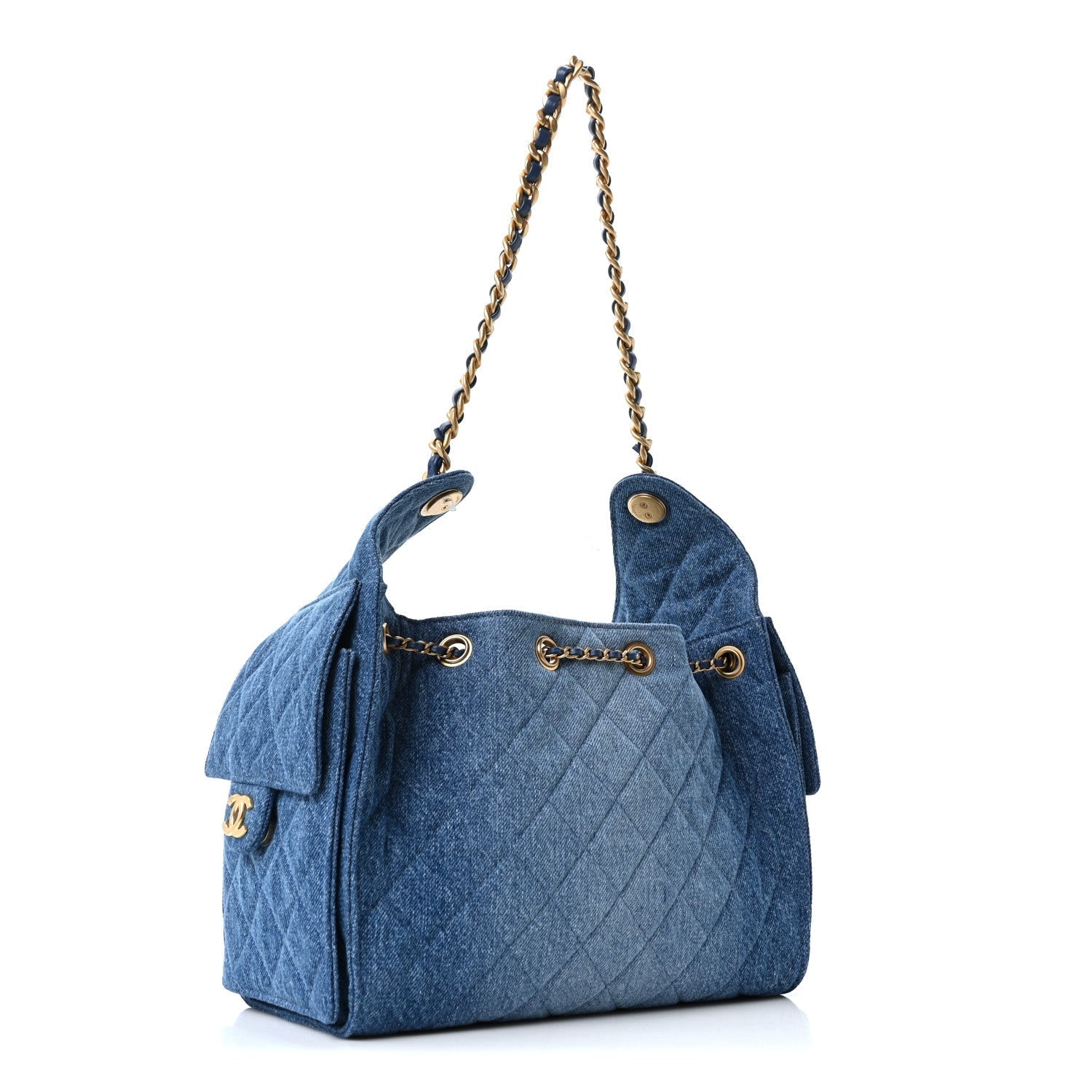 Washed Denim Quilted Small Chanel 25 Handbag Blue