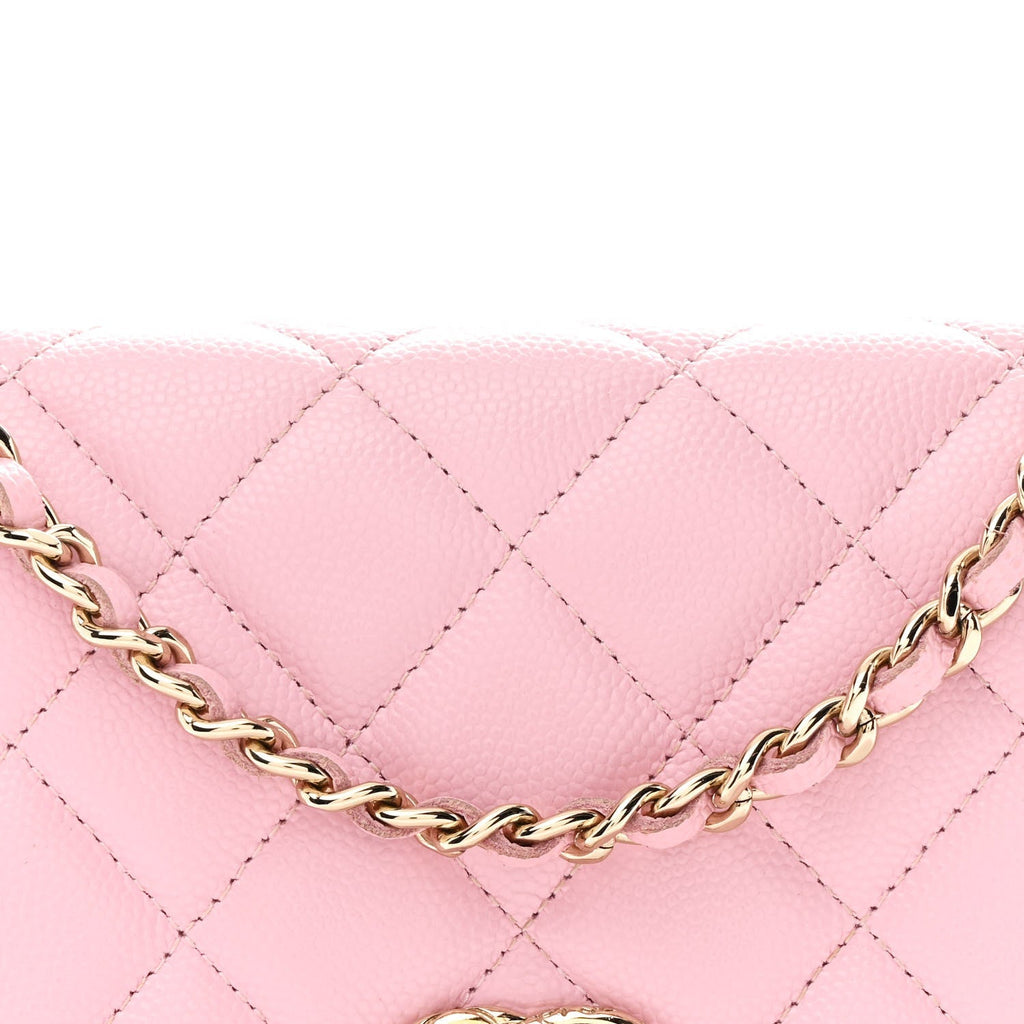 Caviar Quilted Wallet on Chain WOC Light Pink
