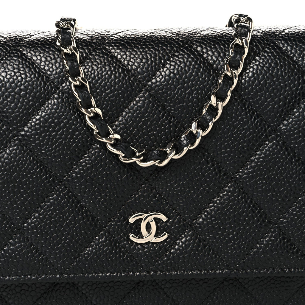 Caviar Quilted Wallet on Chain WOC Black