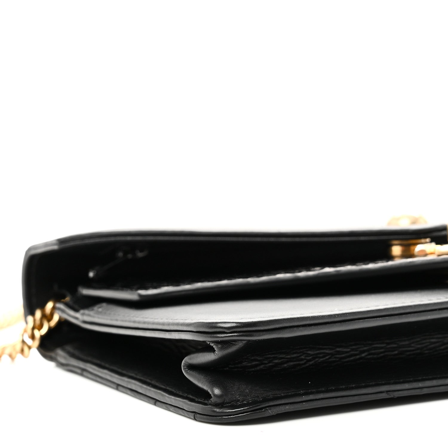 Calfskin Elaphe Double Chevron Mini Wallet On Chain WOC Black