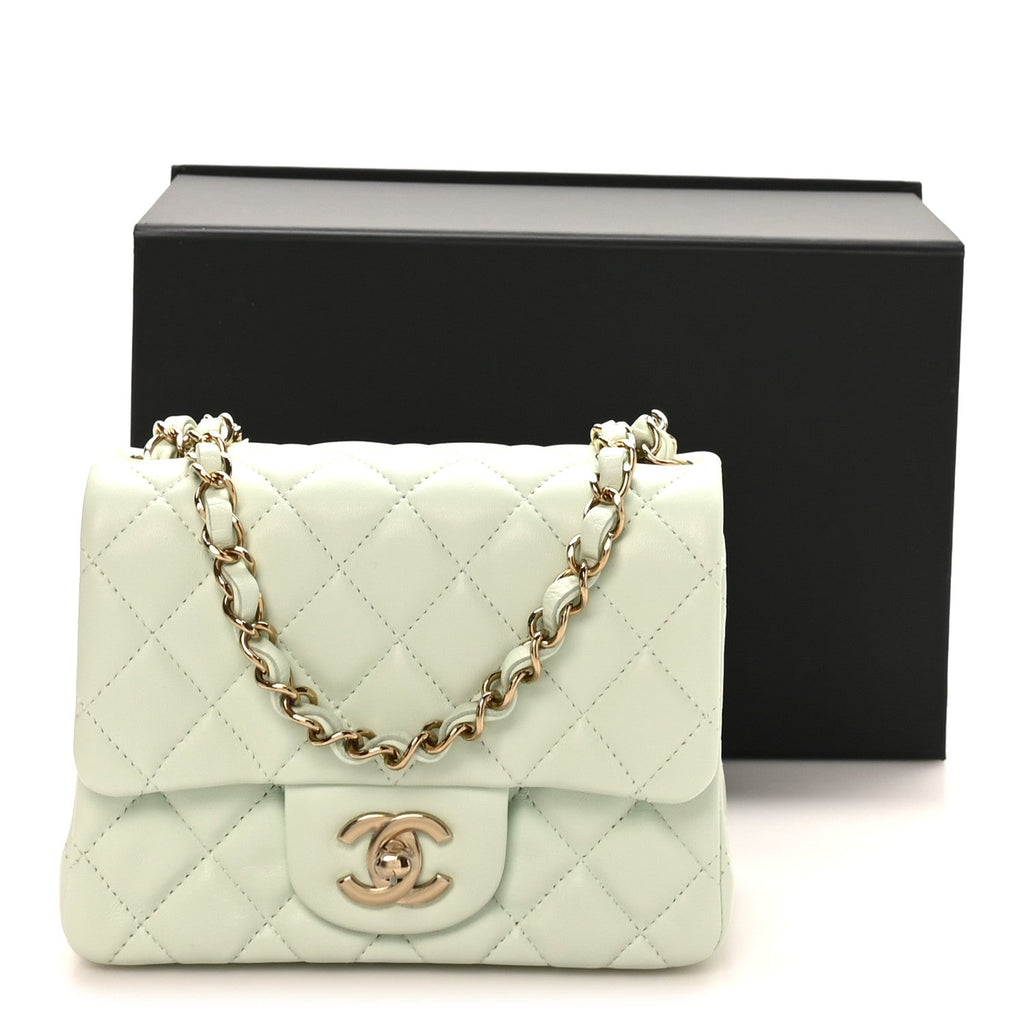 Lambskin Quilted Mini Square Flap Light Green