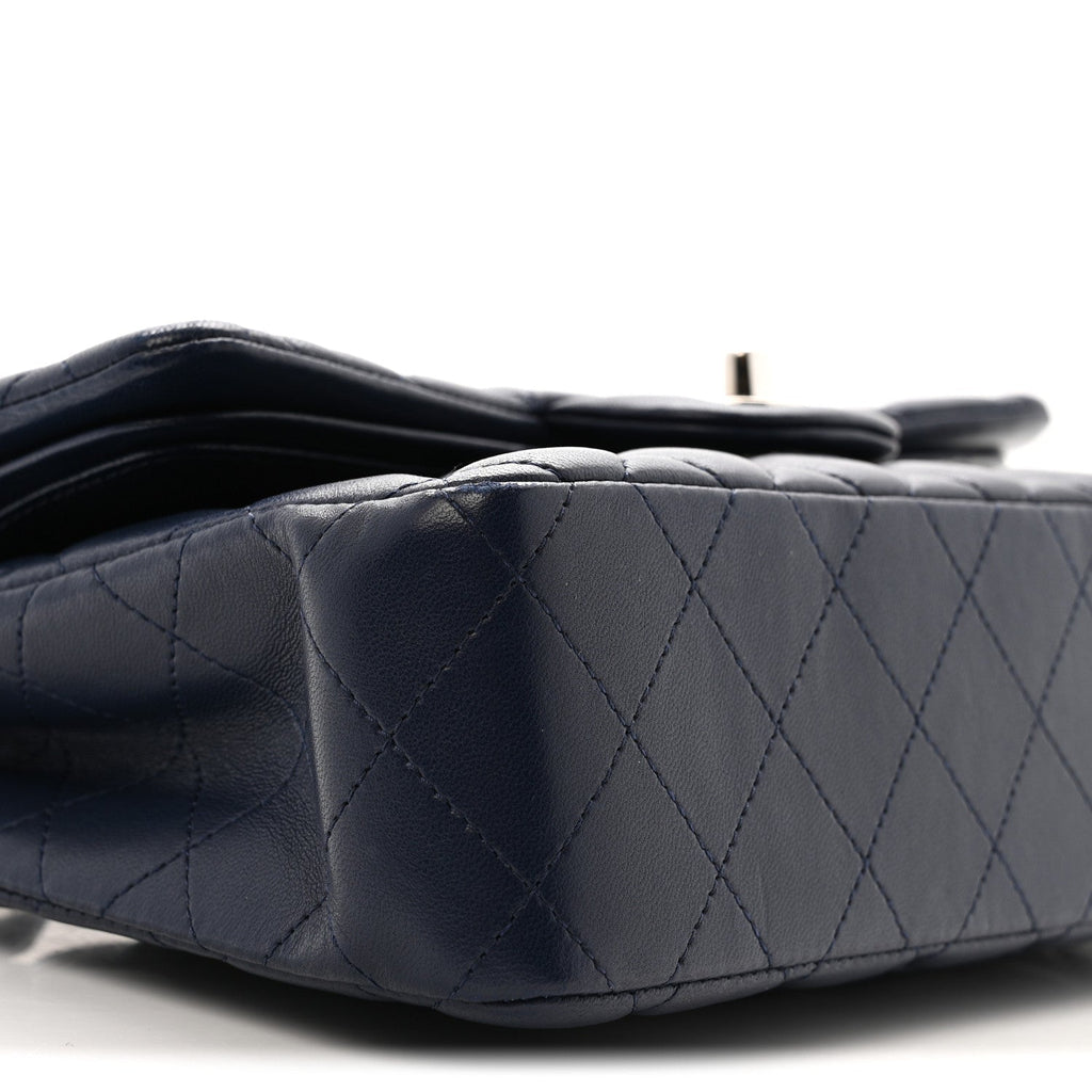 Lambskin Quilted Small Double Flap Blue