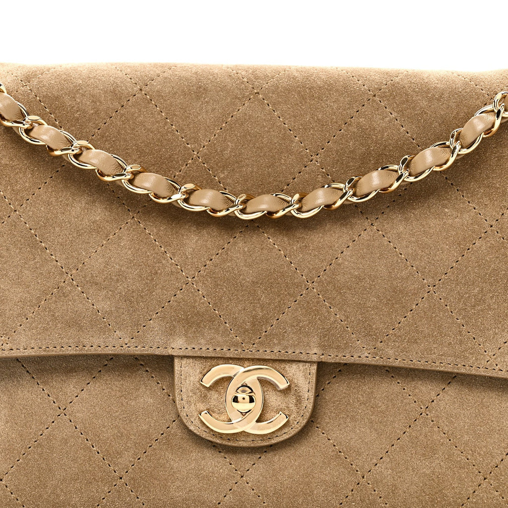 Suede Calfskin Small Souplissimo Maxi Flap Dark Beige