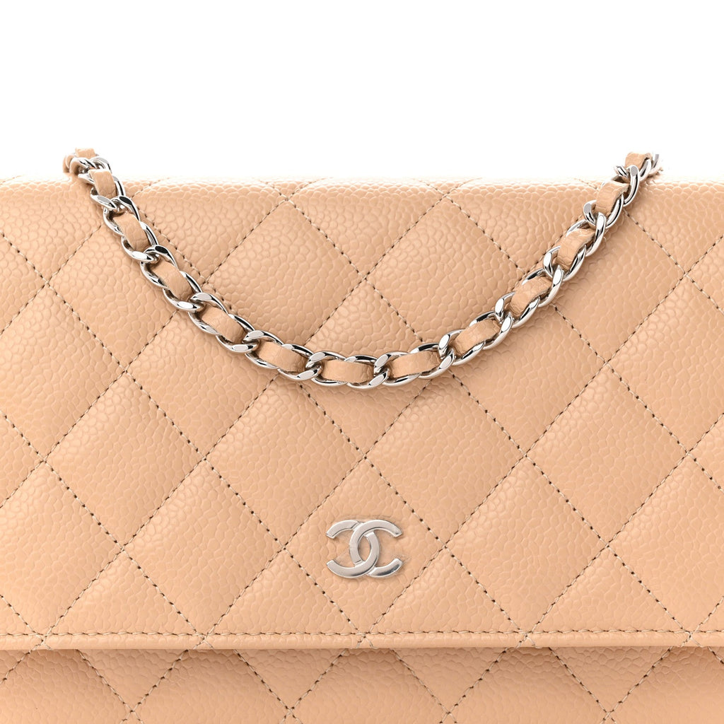 Caviar Quilted Wallet on Chain WOC Beige