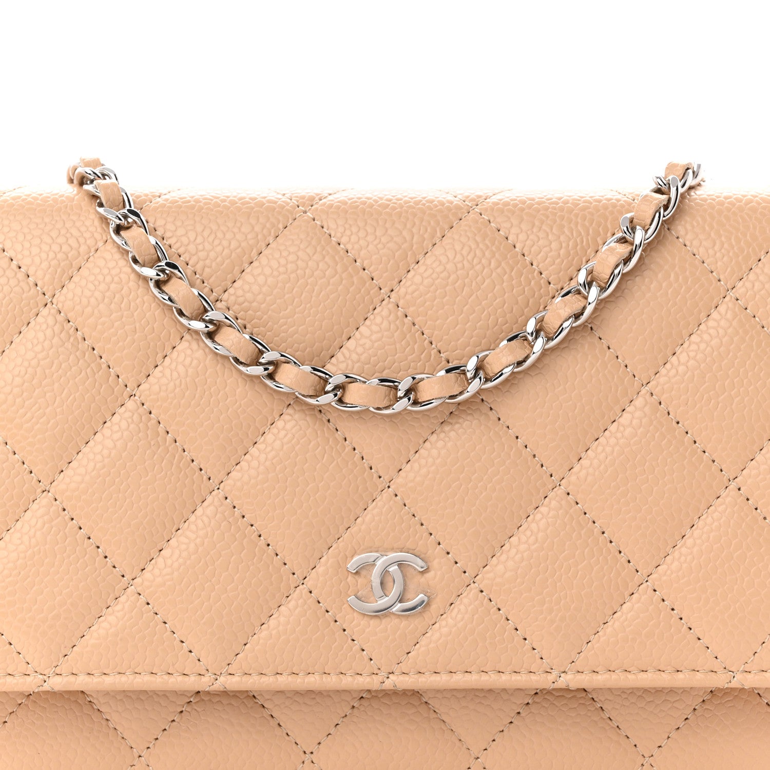 Caviar Quilted Wallet on Chain WOC Beige