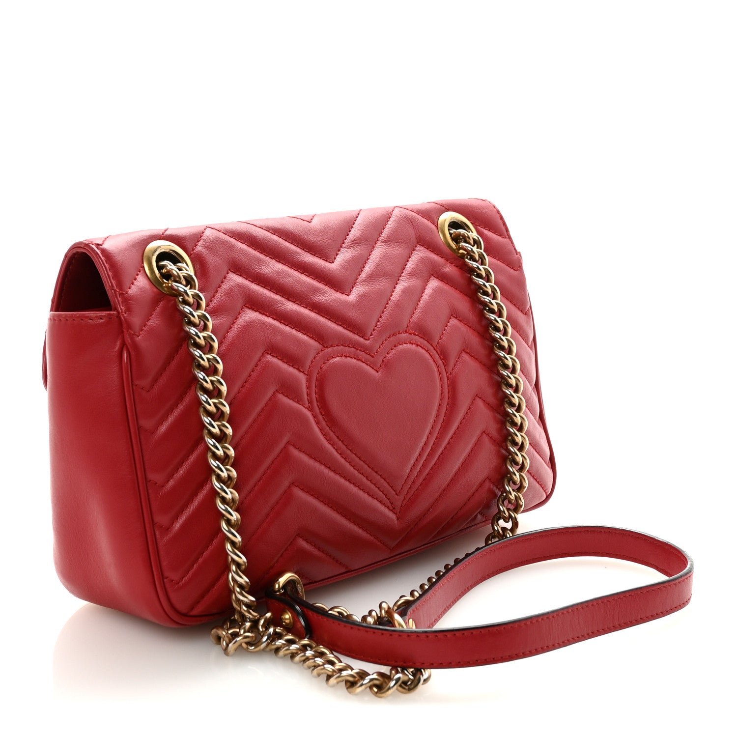 Calfskin Matelasse Small GG Marmont Shoulder Bag Hibiscus Red