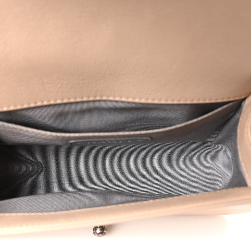 Calfskin Double Stitch Small Boy Flap Beige
