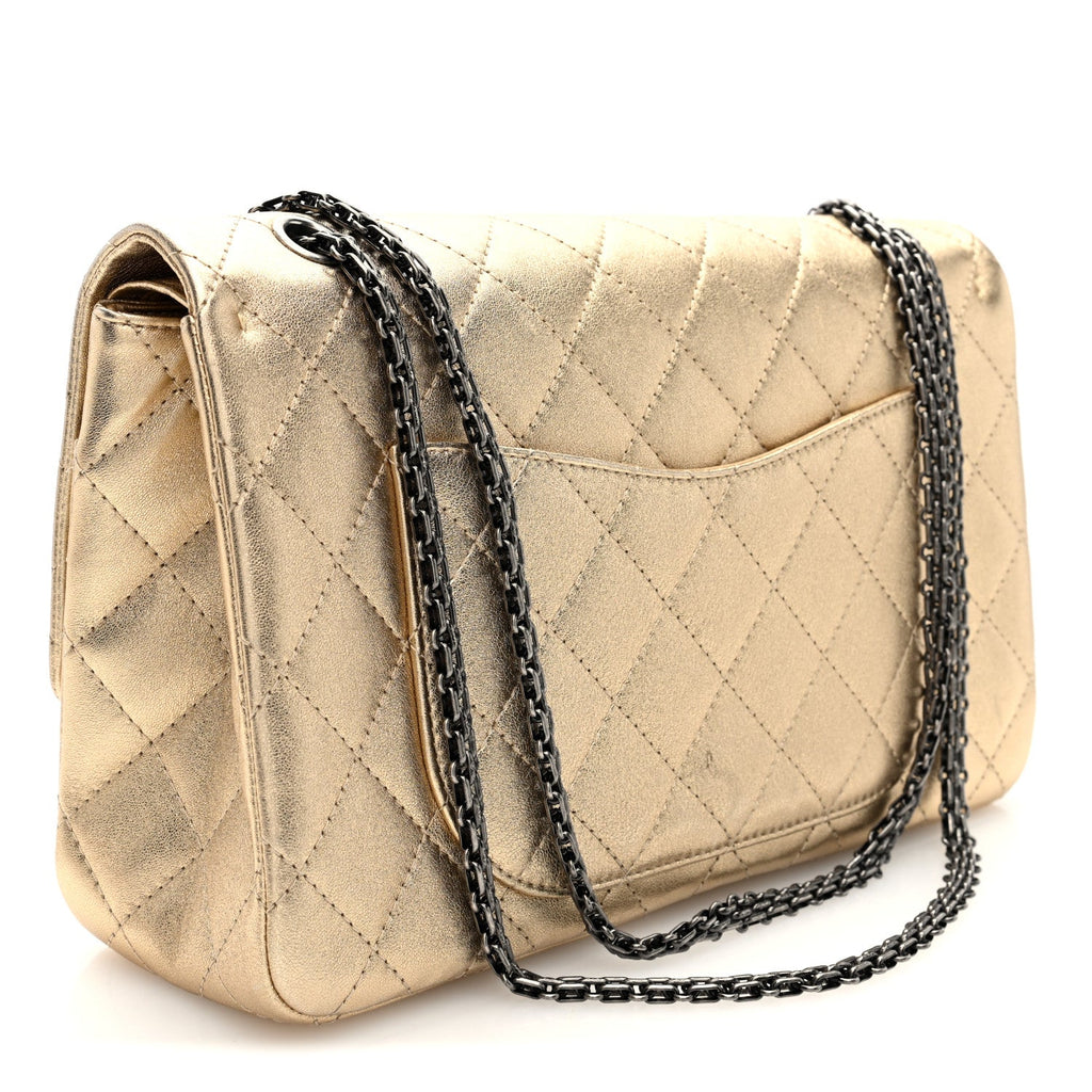 Metallic Aged Calfskin Quilted 2.55 Reissue 227 Flap Pale Gold