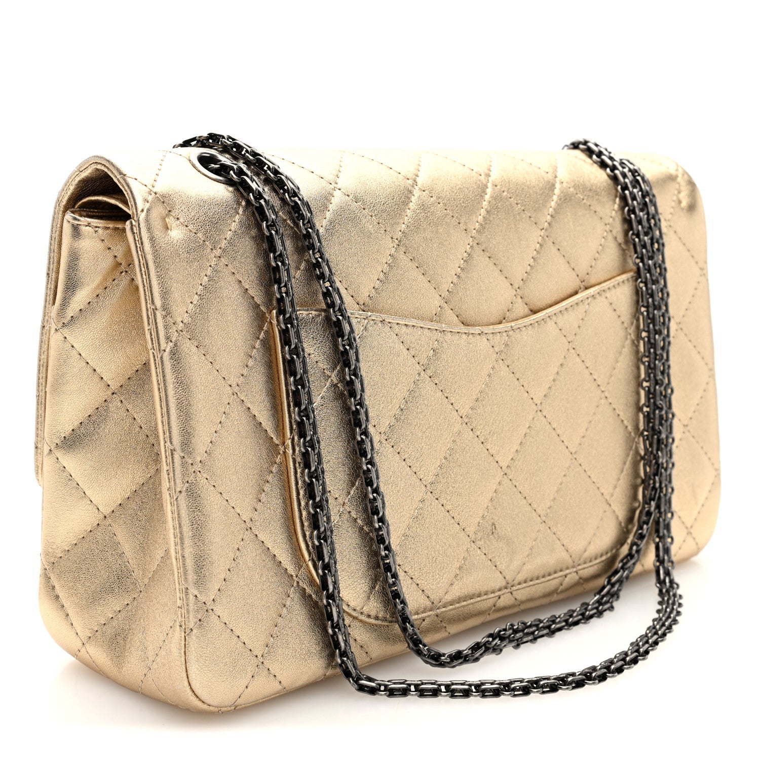 Metallic Aged Calfskin Quilted 2.55 Reissue 227 Flap Pale Gold