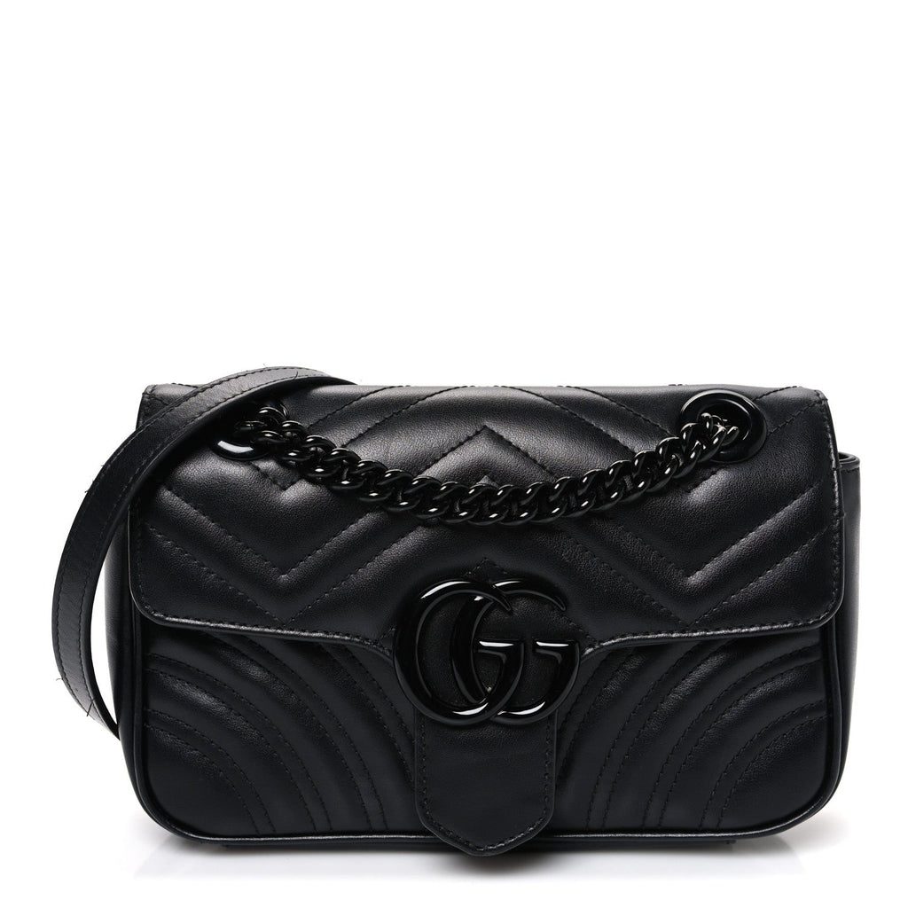 Calfskin Matelasse Monochrome Mini GG Marmont Shoulder Bag Black