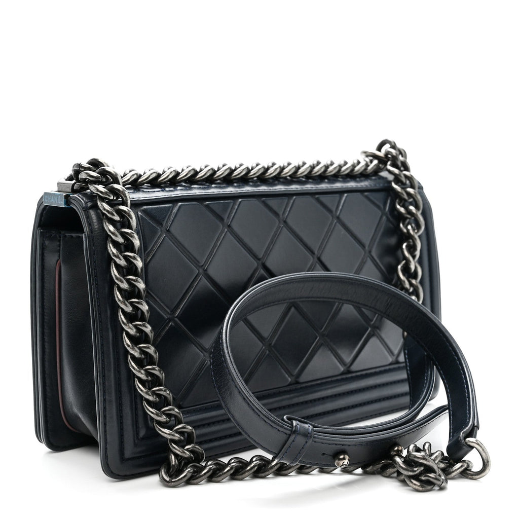 Calfskin Embossed Medium Paris Salzburg Boy Flap Navy