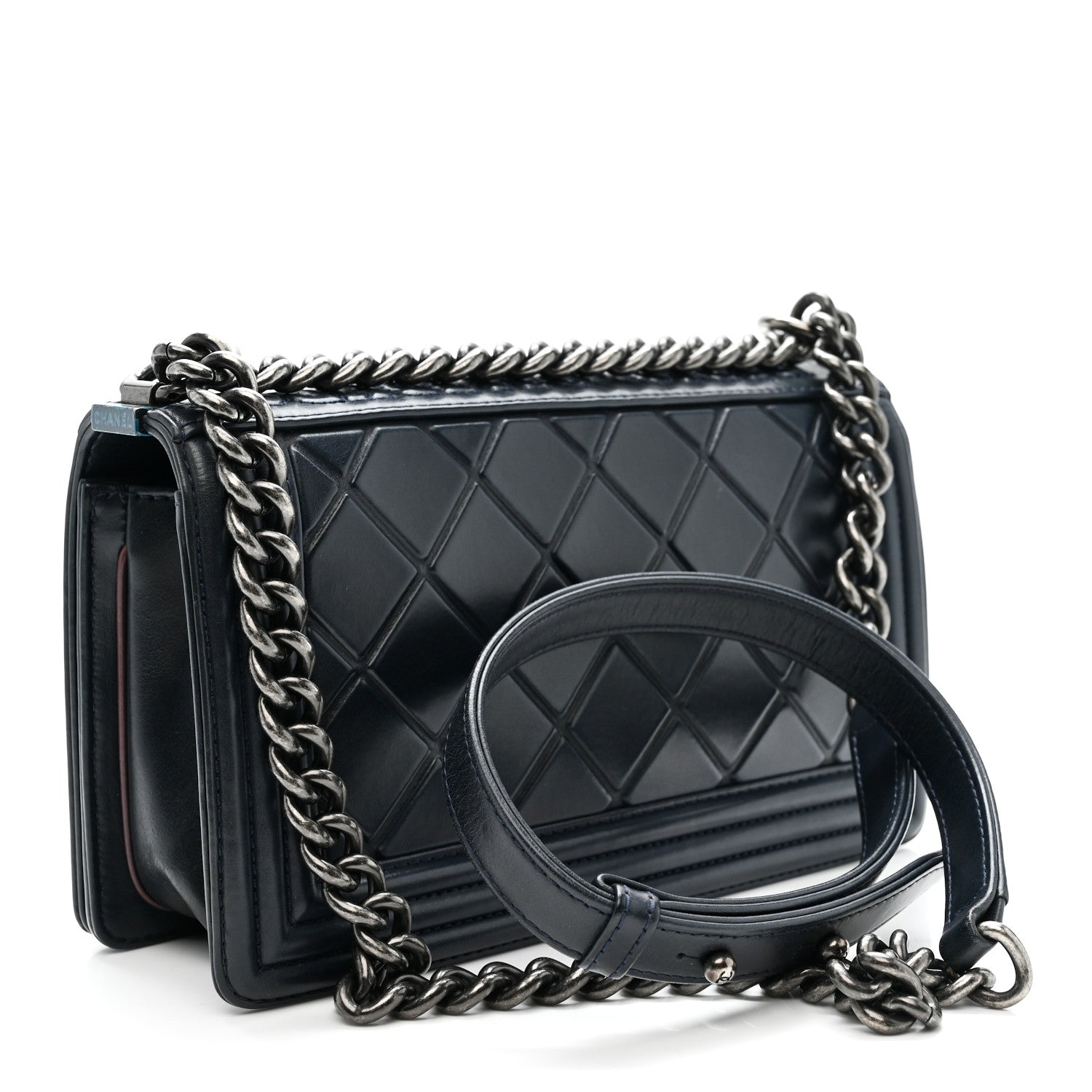 Calfskin Embossed Medium Paris Salzburg Boy Flap Navy