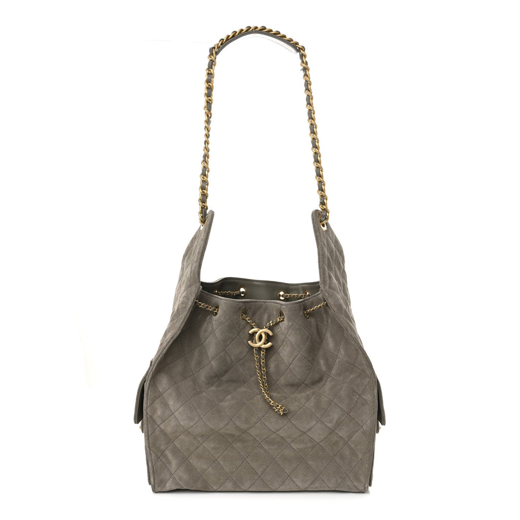Suede Quilted Medium Chanel 25 Handbag Dark Grey