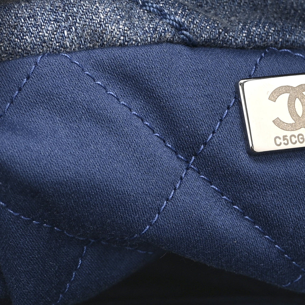 Washed Denim Quilted Studded Mini Chanel 22 Blue