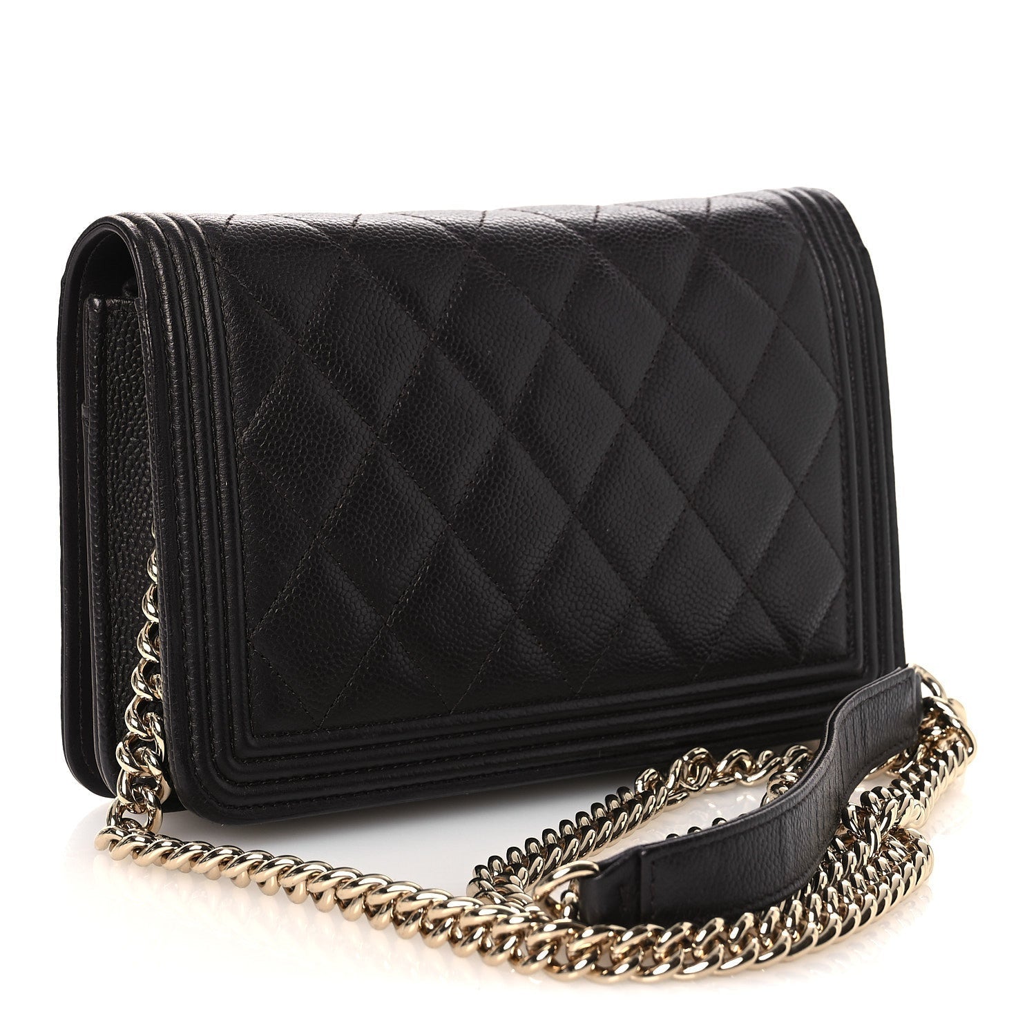 Caviar Quilted Boy Wallet On Chain WOC Dark Brown