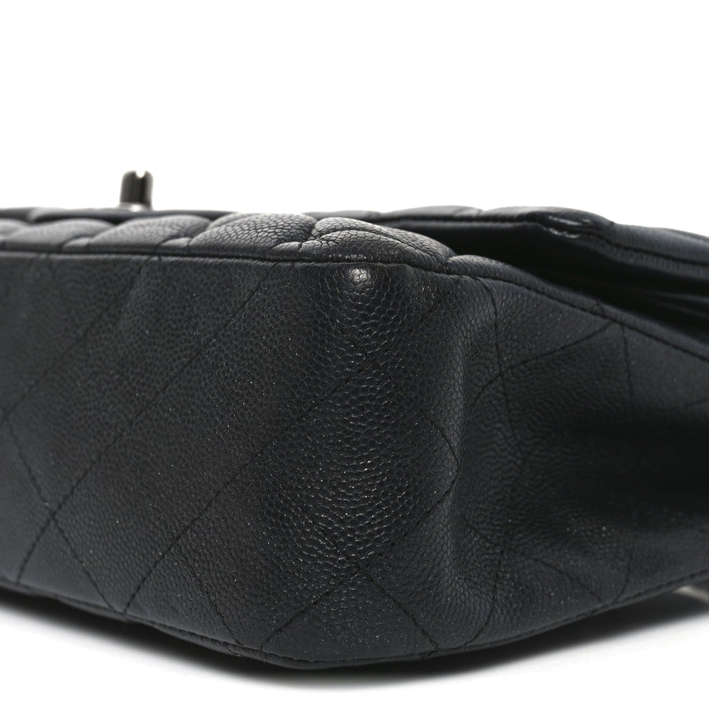 Iridescent Caviar Quilted Medium Double Flap Black