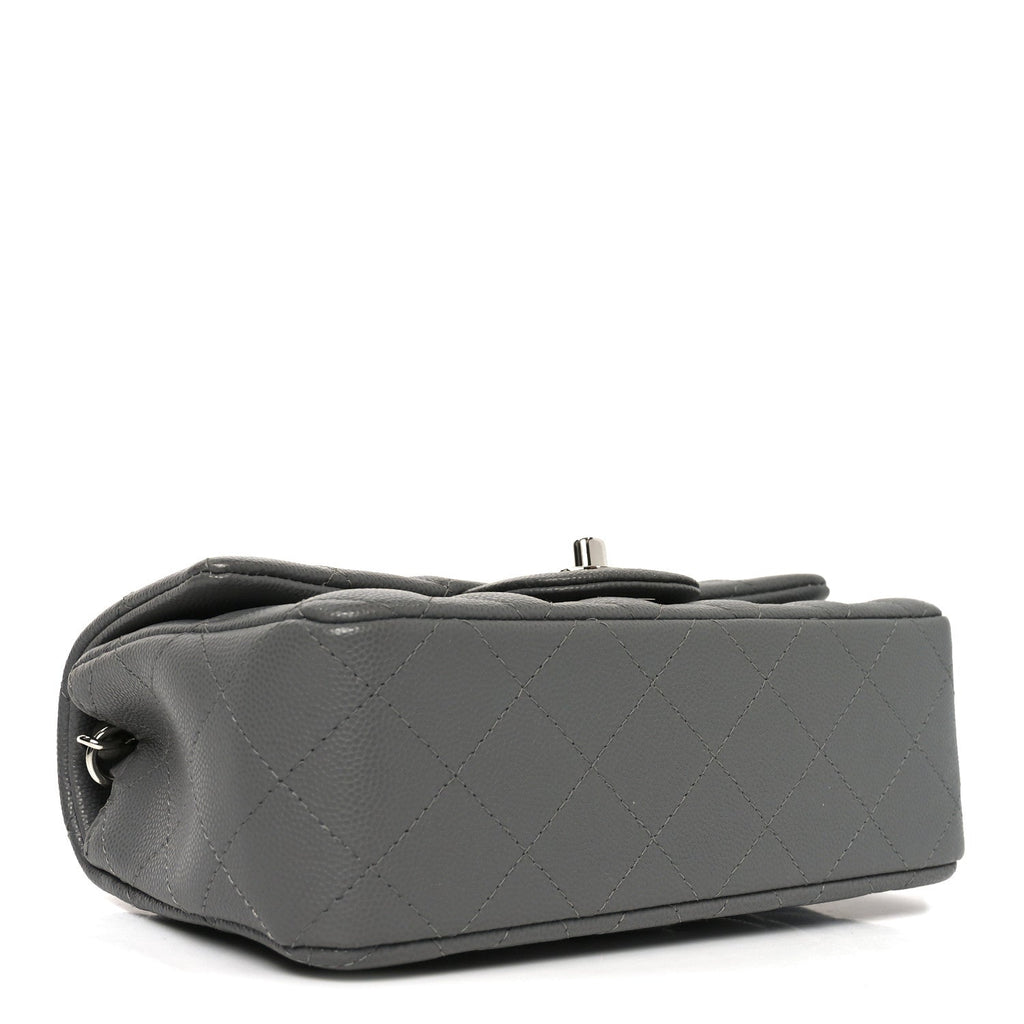 Caviar Quilted Mini Rectangular Flap Grey