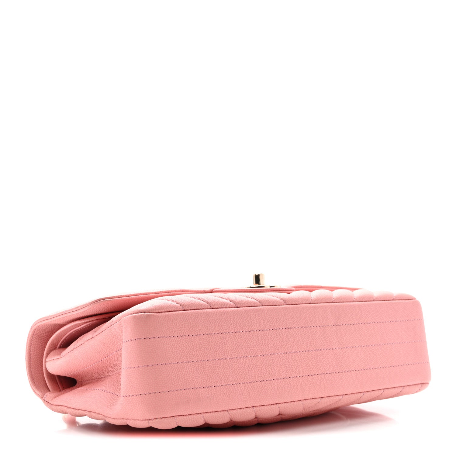 Caviar Flat Chevron Quilted Medium Double Flap Pink