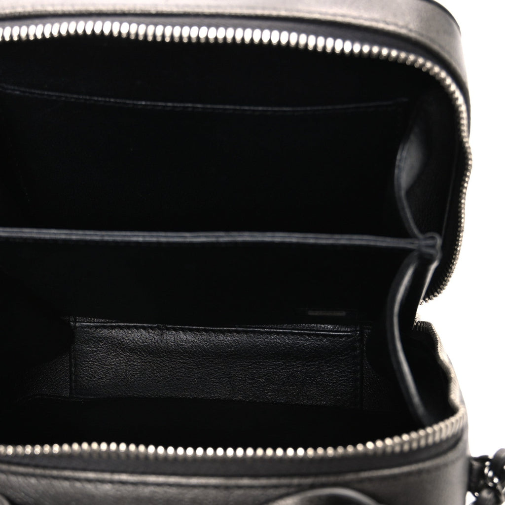 Metallic Caviar Quilted Small CC Filigree Vanity Case Dark Silver