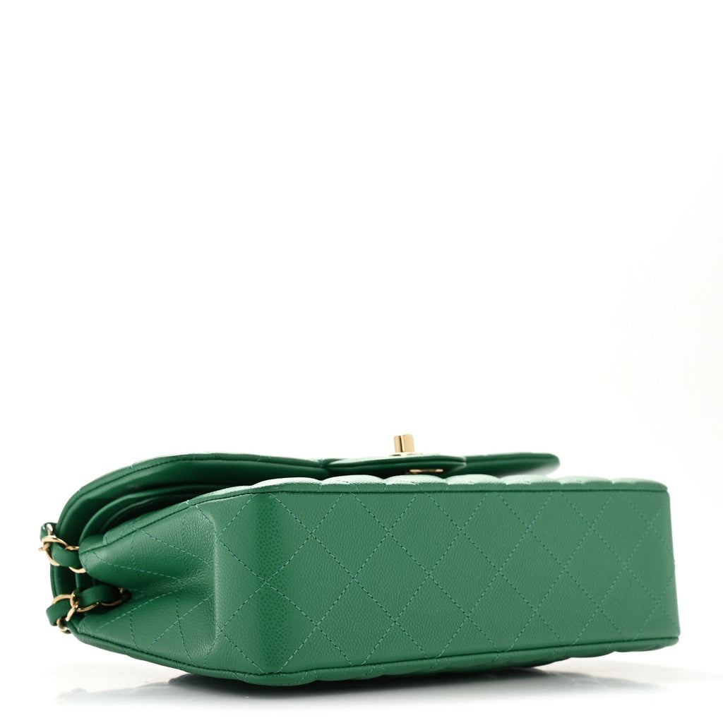 Caviar Quilted Small Double Flap Green