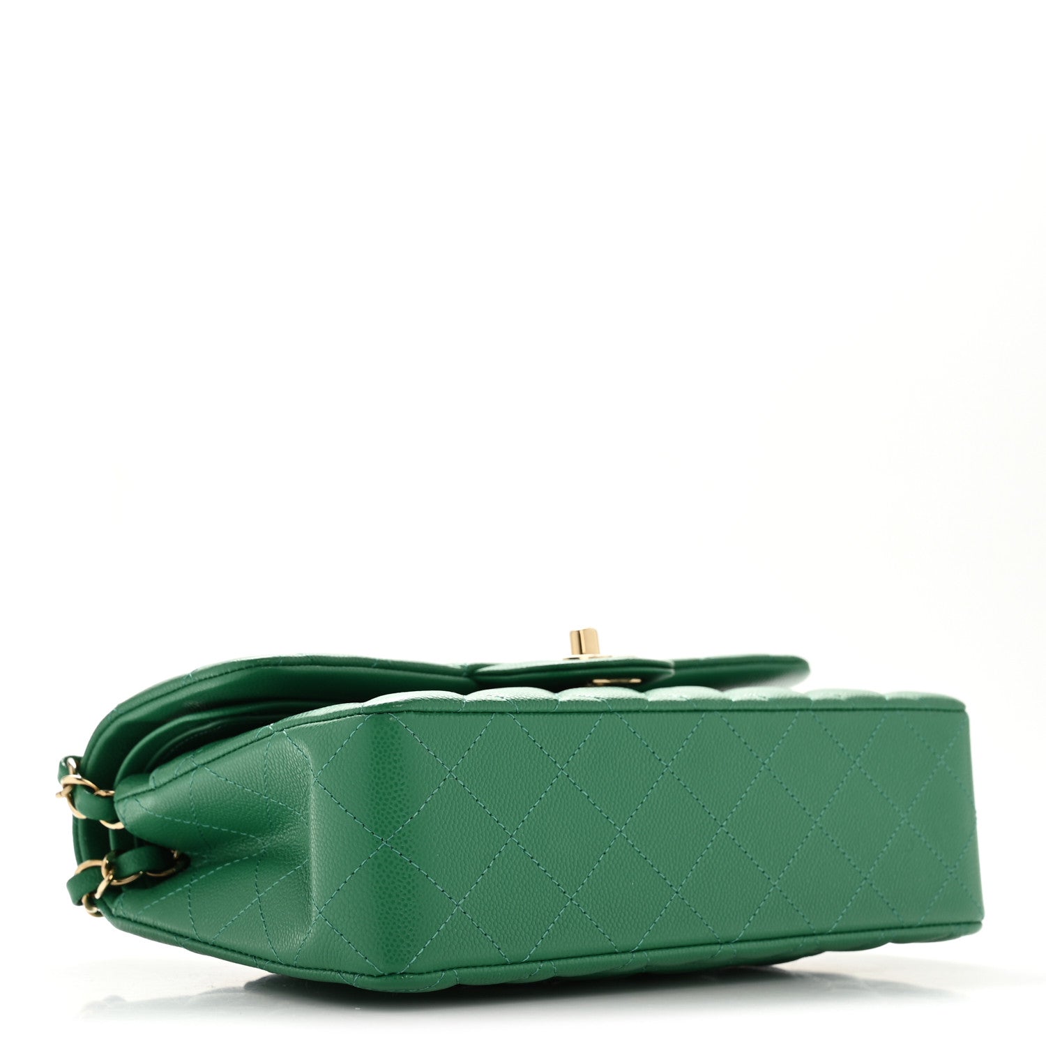 Caviar Quilted Small Double Flap Green