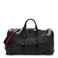 Soft GG Supreme Monogram Appia Calfskin Web Large Carry On Duffle Bag Black Grey