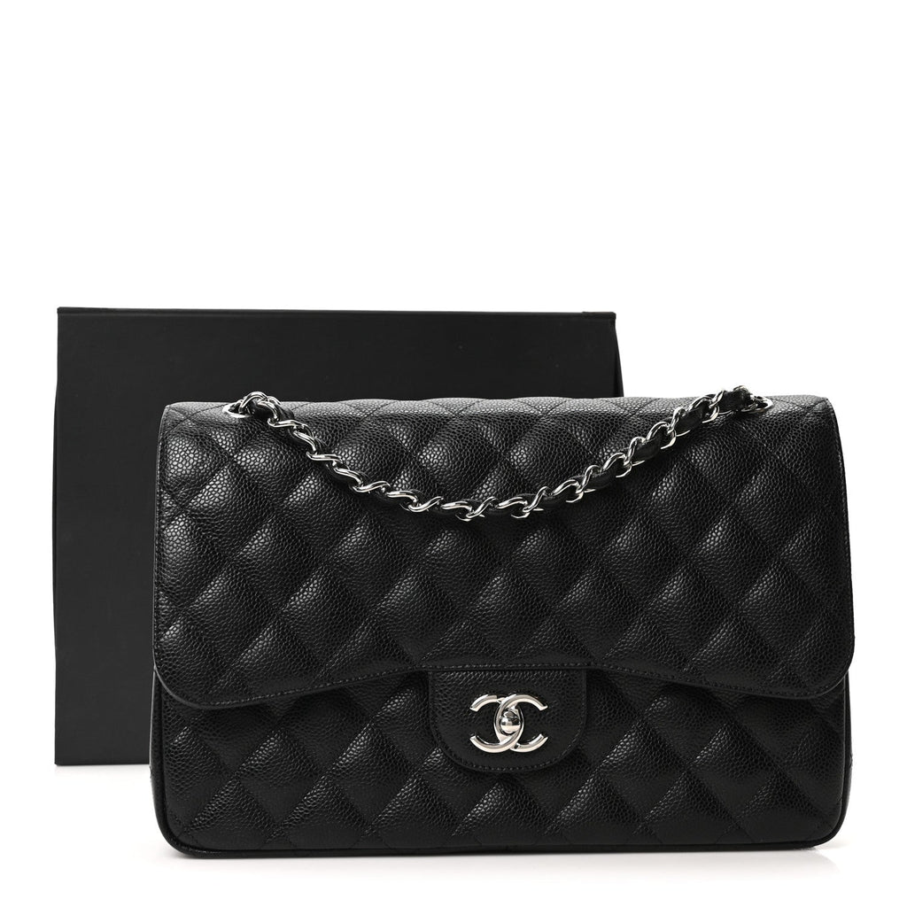 Caviar Quilted Jumbo Double Flap Black