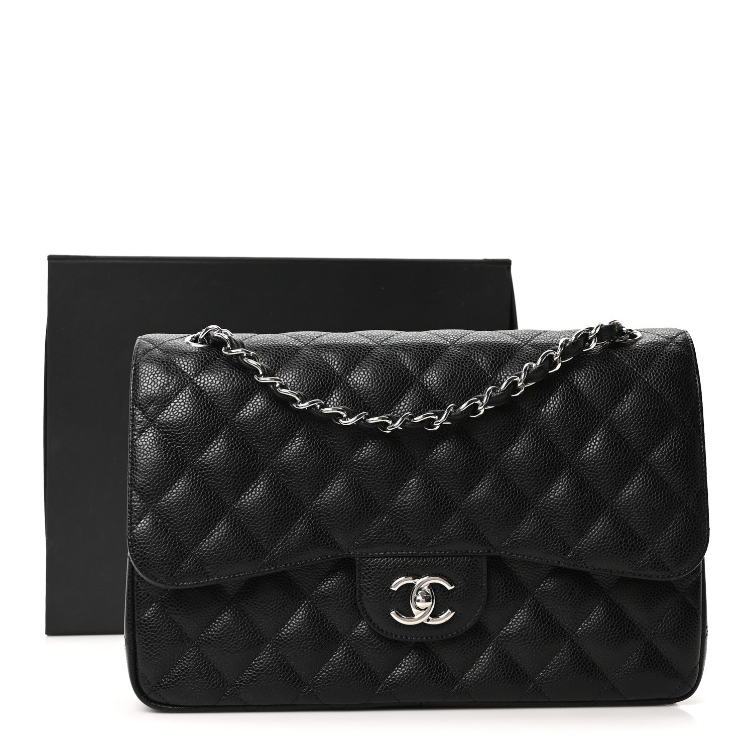 Caviar Quilted Jumbo Double Flap Black
