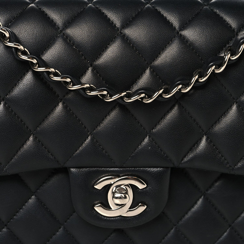 Lambskin Quilted Medium Double Flap Black