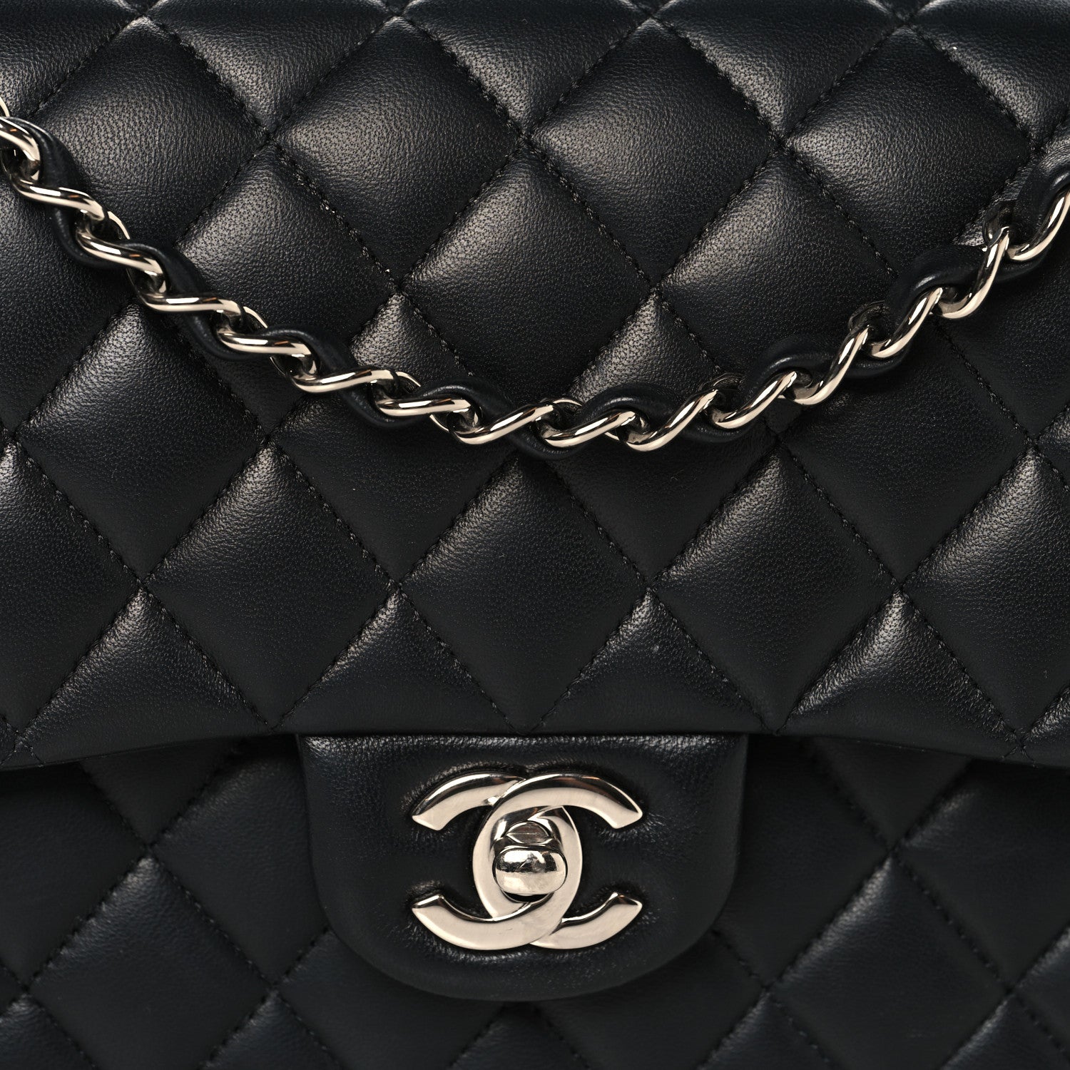 Lambskin Quilted Medium Double Flap Black