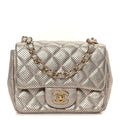 Metallic Lambskin Perforated Mini Square Flap Light Pink