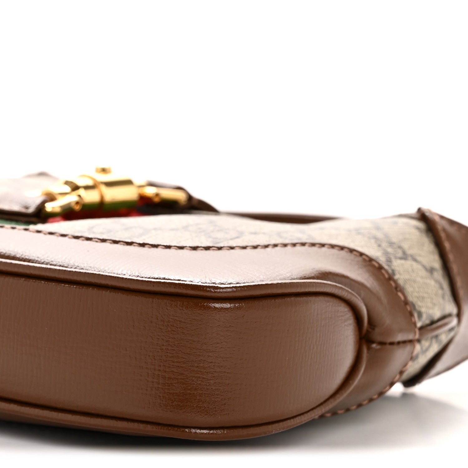 GG Supreme Monogram Azalea Calfskin Web Mini Jackie 1961 Hobo Beige Ebony Brown Sugar