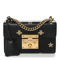 Grained Calfskin Bee Star Small Padlock Shoulder Bag Black