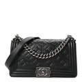 Calfskin Crystal Embossed Medium Boy Flap Black