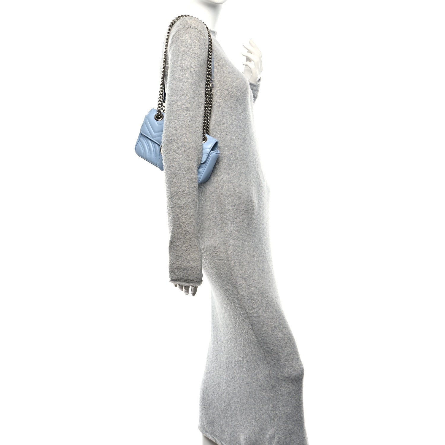 Calfskin Matelasse Mini GG Marmont Shoulder Bag Porcelain Light Blue