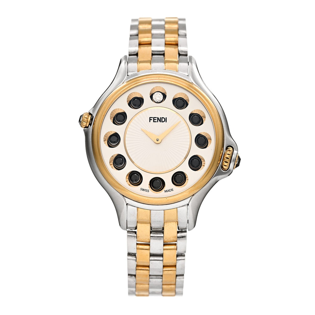 Stainless Steel Diamond Topaz 38mm Crazy Carats Two Tone Quartz Watch Silver