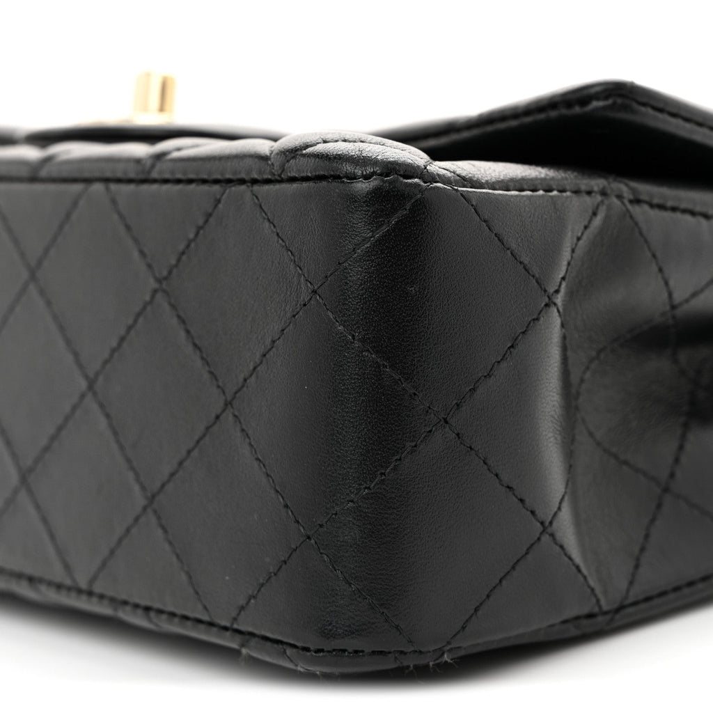 Lambskin Quilted Mini Rectangular Flap Black