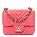 Lambskin Chevron Quilted Mini Square Flap Pink