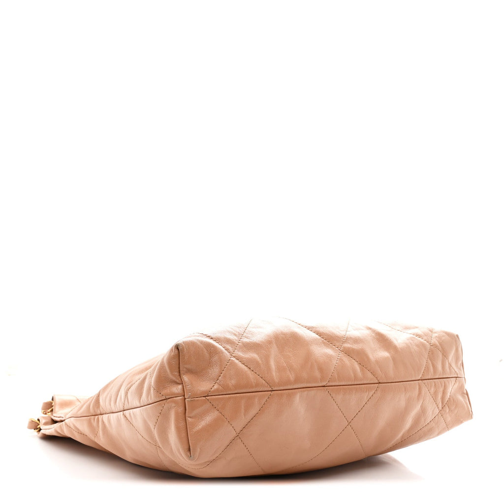 Shiny Calfskin Quilted Small Chanel 22 Beige