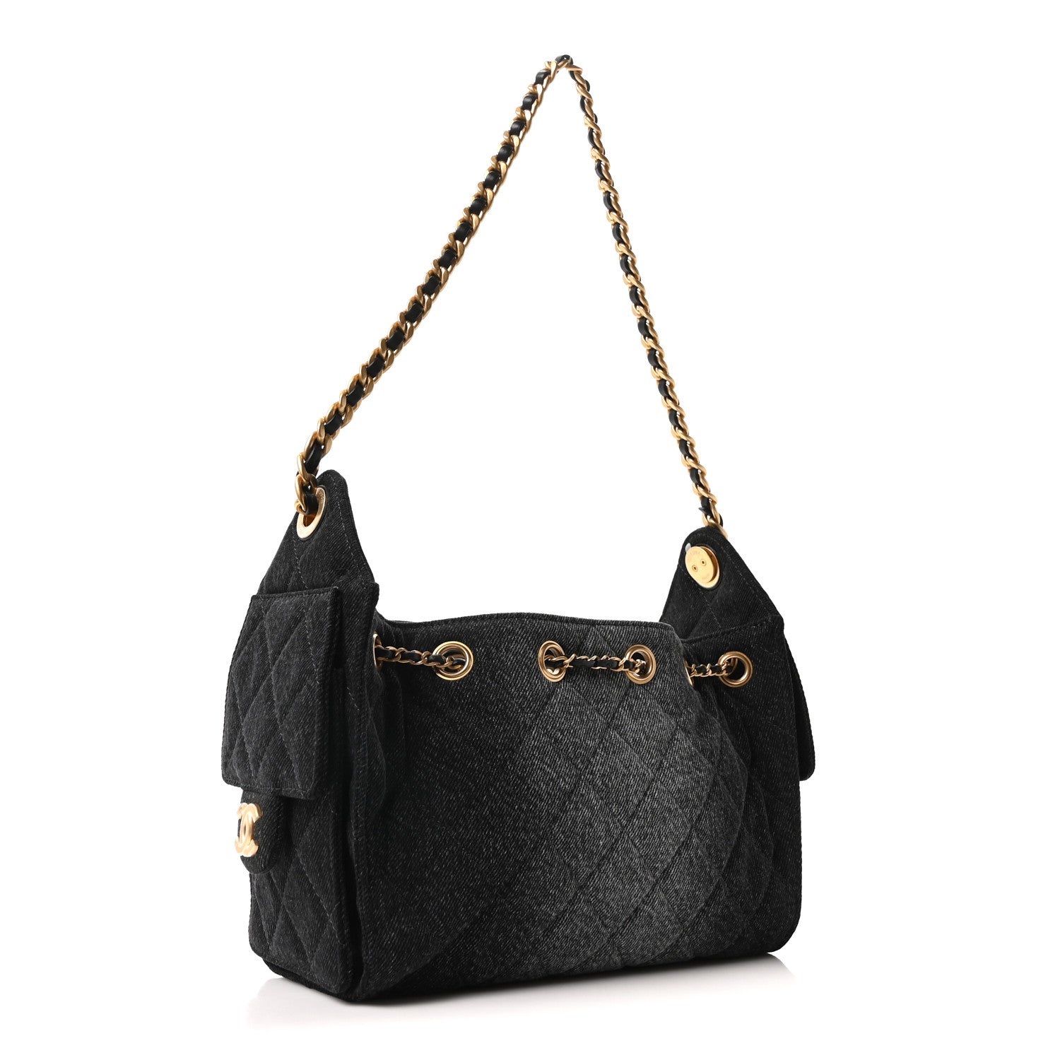 Washed Denim Quilted Mini Chanel 25 Handbag Black