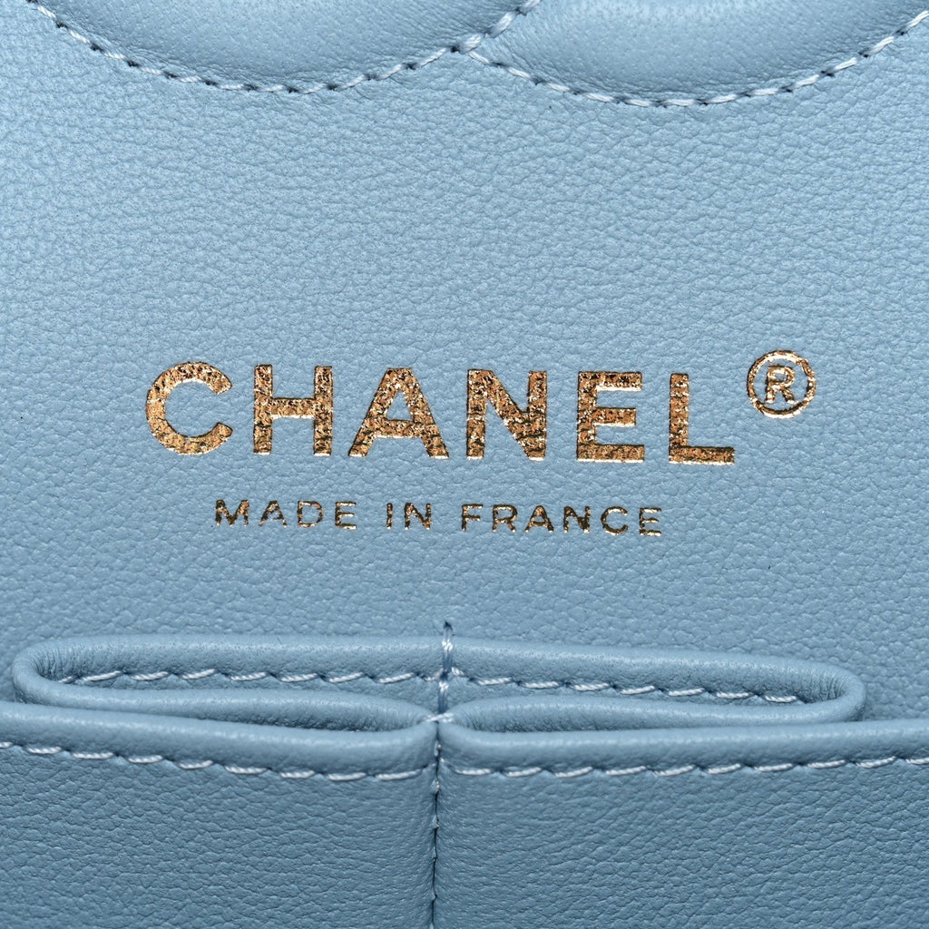 Caviar Quilted Small Double Flap Light Blue