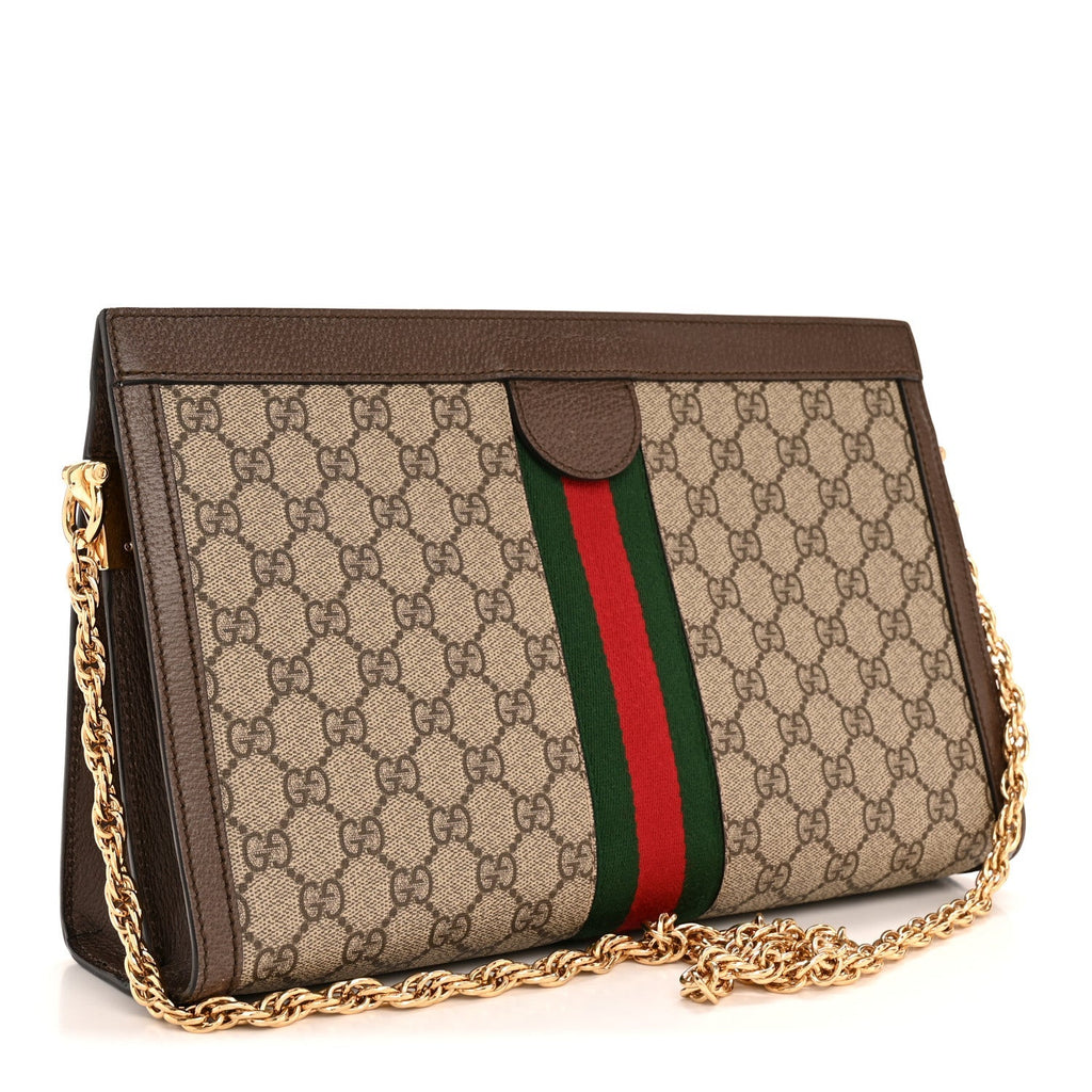 GG Supreme Monogram Web Medium Ophidia Chain Shoulder Bag Brown