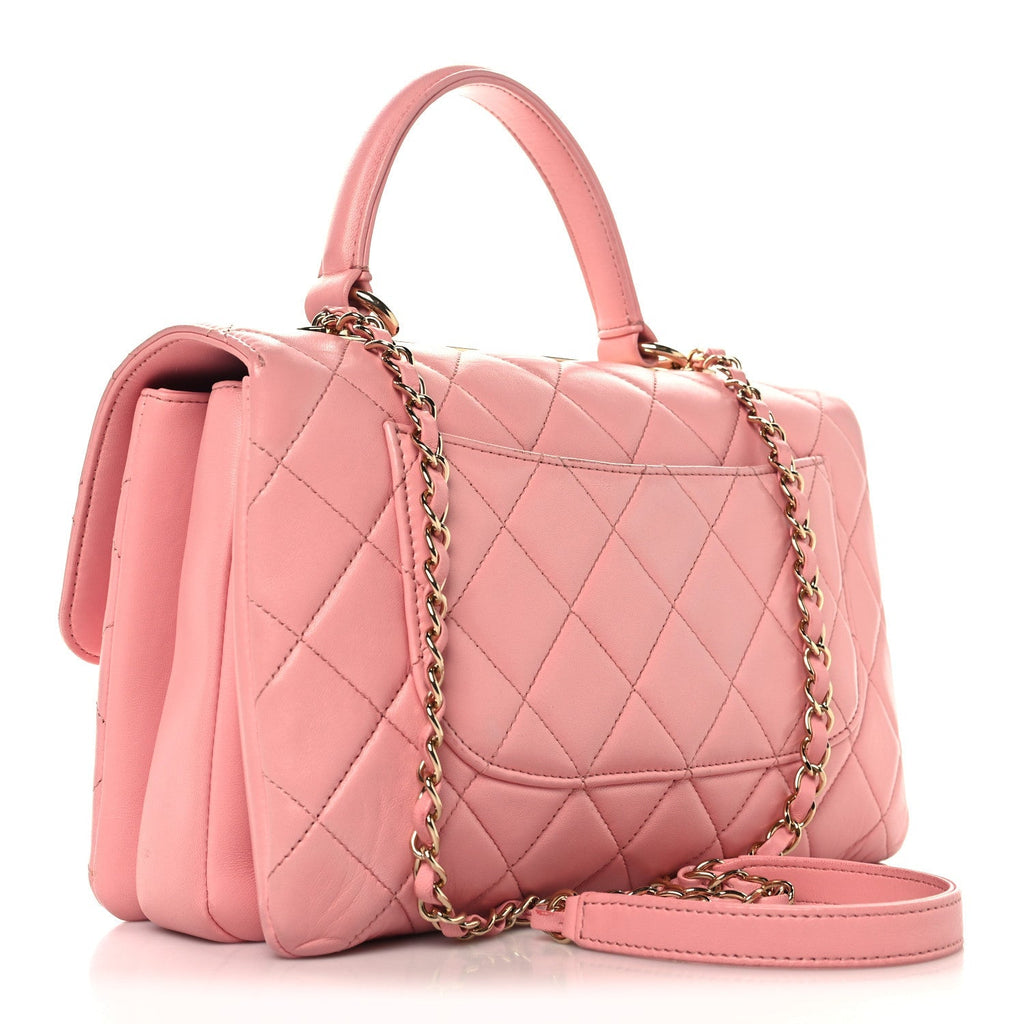 Lambskin Quilted Medium Trendy CC Flap Dual Handle Bag Pink