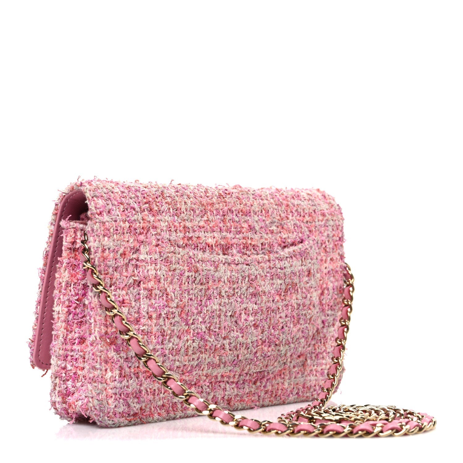 Tweed Quilted Wallet On Chain WOC Pink