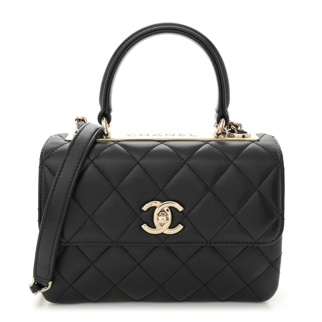 Lambskin Quilted Mini Trendy CC Dual Handle Flap Bag Black