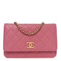 Caviar Quilted Textured CC Wallet On Chain WOC Pink